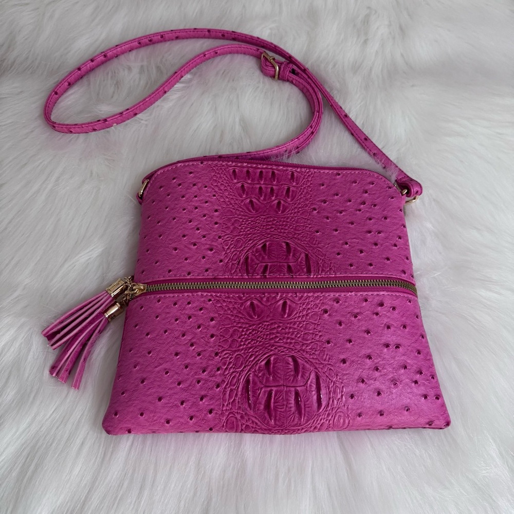 Stylish Hot Pink Crossbody Bag with Tassel